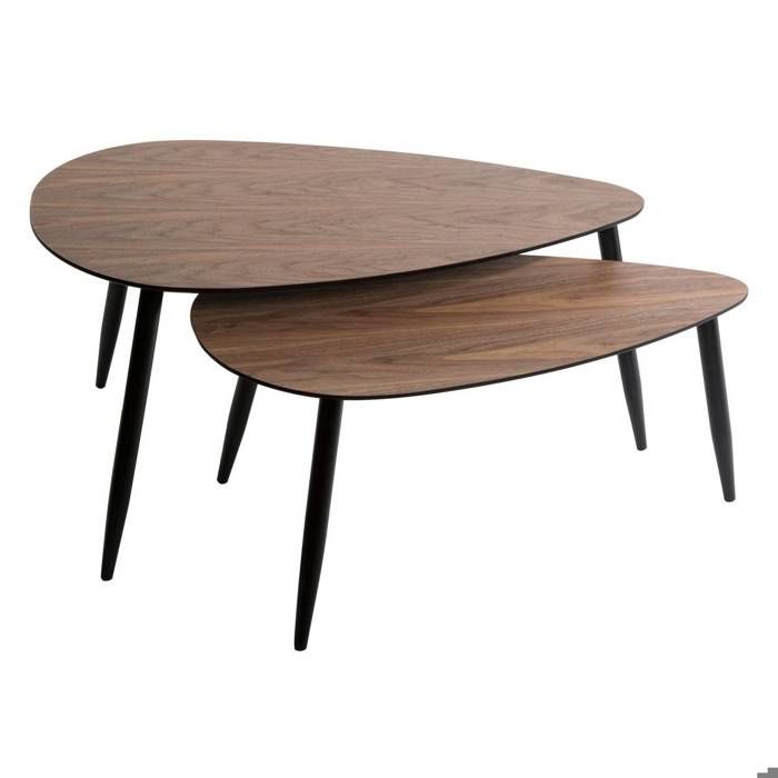 Lot de 2 tables basses gigones Mileo noyer L88/98cm - Atmosphera Créateur dintérieur