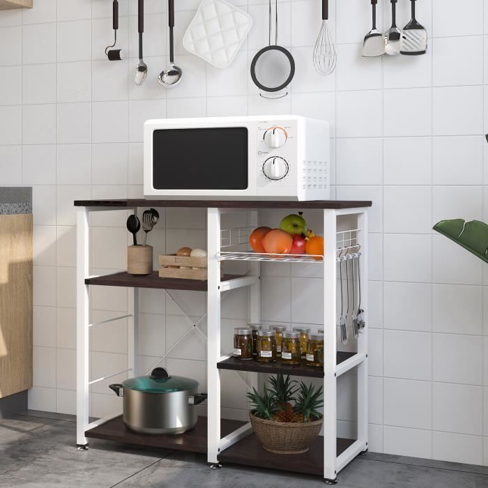 SogesHome Étagère de Cuisine Polyvalent pour Four à Micro-Ondes avec Crochets pour ustensiles de Cuisine,Brun foncé,W5S-BK