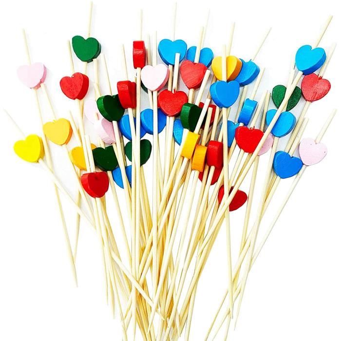 200 Brochettes Cocktail Coeur Rouge Rose 6.5cm - Décoration Apéritif