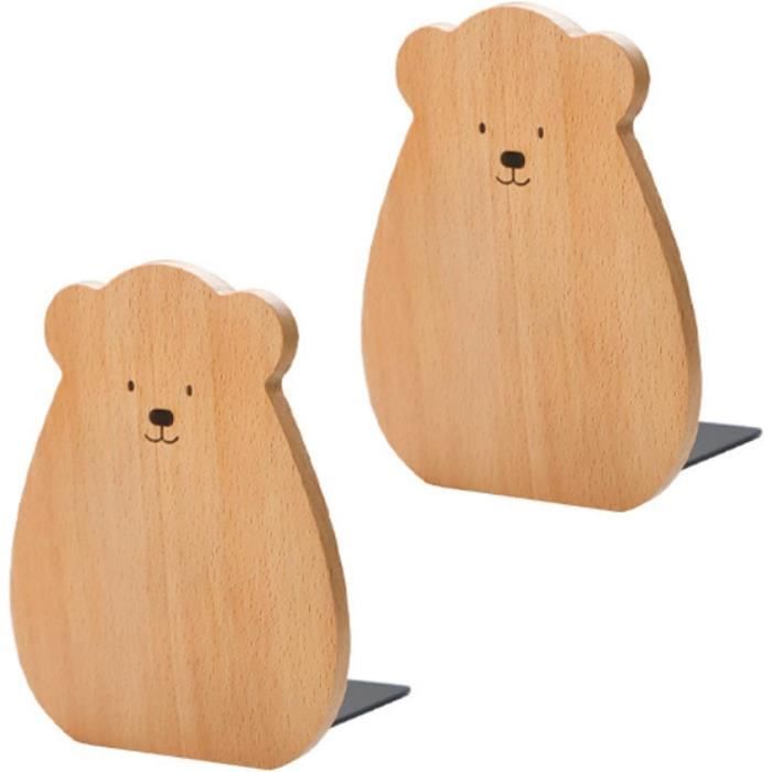 Lot 2 Paires Serre-Livres Bois Hêtre Massif 13x8x10,5cm - Supports Solides Pour Livres