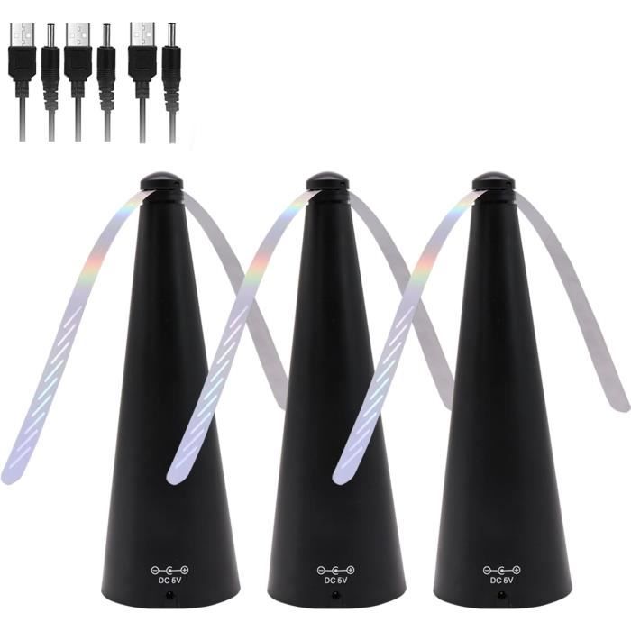 3 Ventilateurs Anti-mouches De Table – USB Rechargeable – Pales Rotatives Et Effet Holographique – Pour Extérieur/intérieur