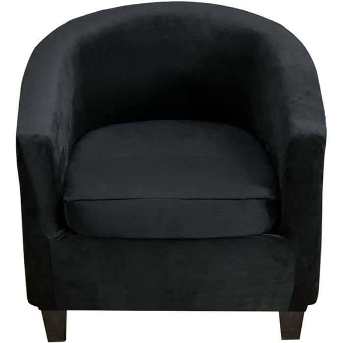 Housse de Chaise Chesterfield Cabriolet 2 pièces Housses Chaise de Club Extensible en Velours Housse Fauteuil Noir A1746