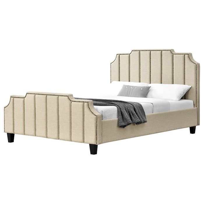 Lit double en tissu design Tête lit + Sommier MANCHESTER - Beige - 160x200 Lit double en tissu design Tête lit + Sommier MANCHESTER - Beige - 160x200