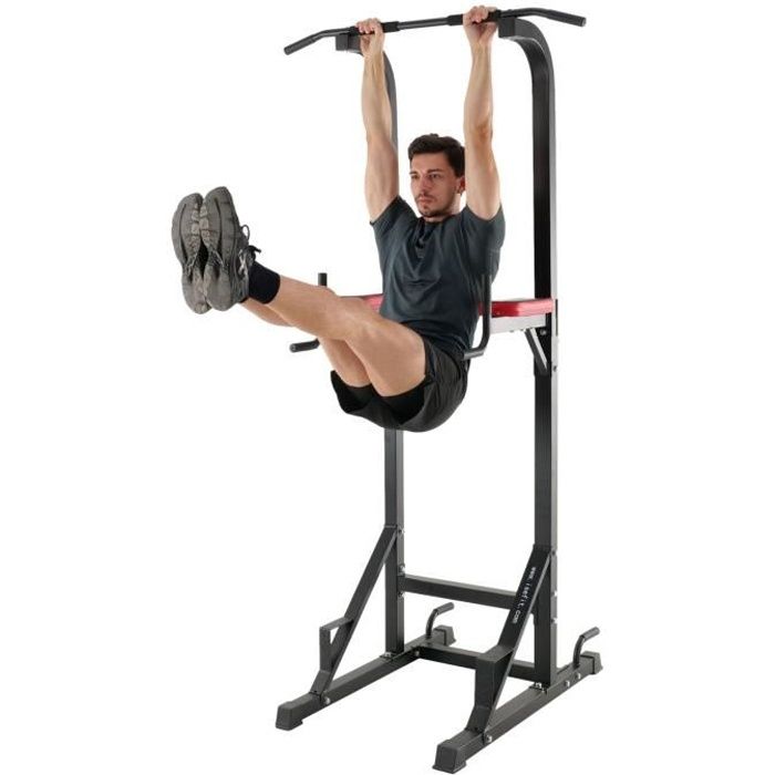 Station de musculation cage musculation dips fitness gym traction lat rouge noir 