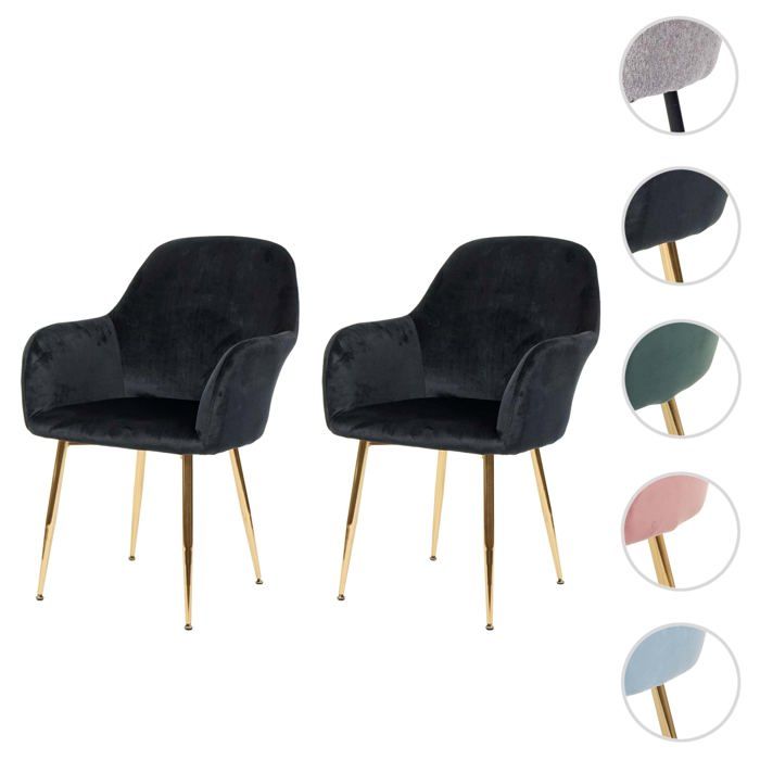 2x chaise de salle à manger HWC-F18 velours noir pieds dorés