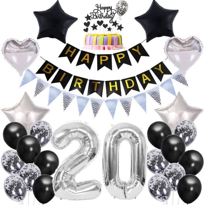 Anniversaire Deco 20 Ans Homme Noir Argent Anniversaire Deco 20 Ans ...