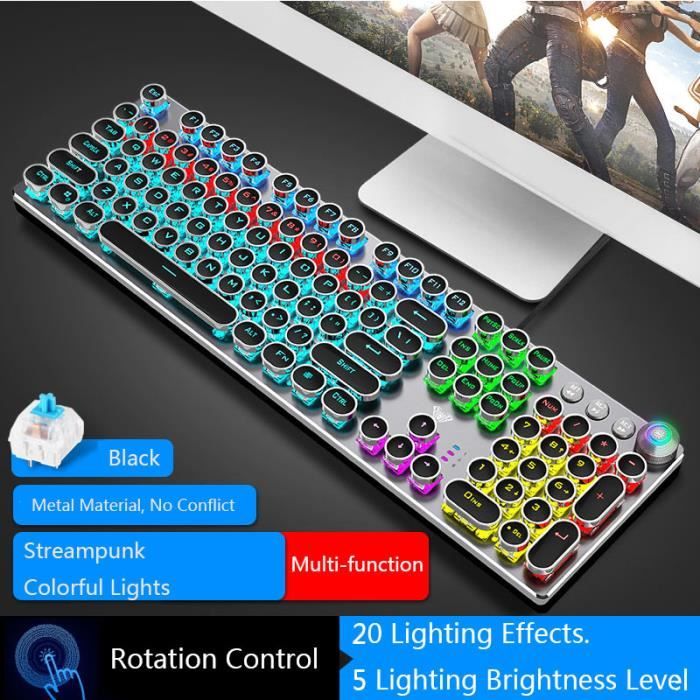 Rotation Macro Anglais Clavier Mecanique Retro Eclaire Vintage Noir Punk Rotation 104 Touches Led Ordinateur Gamer Steampunk Clavier Cdiscount Informatique