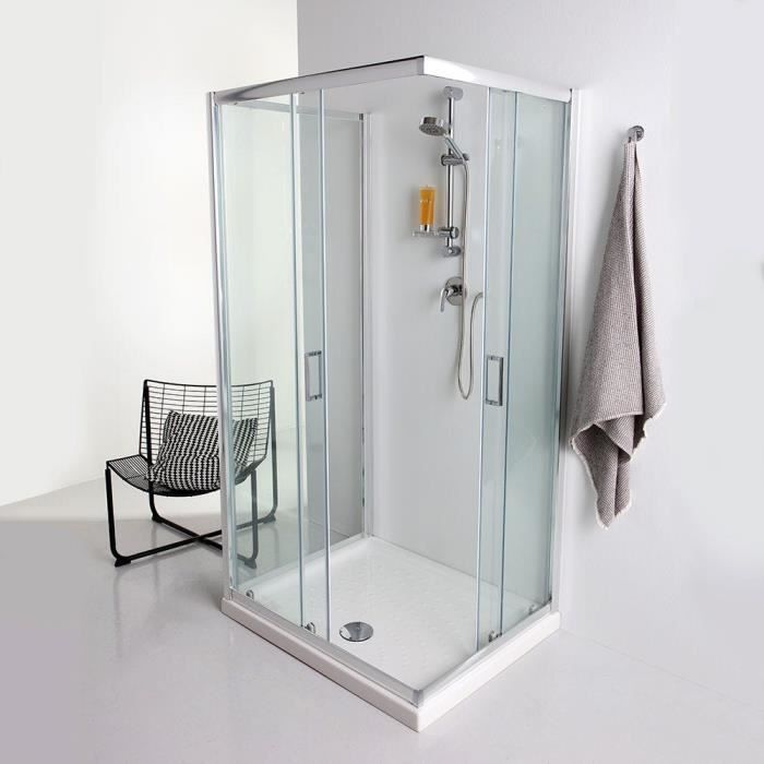 CABINE DE DOUCHE 3 FACES 80X80X80 2 FACES COULISSANTES ET UNE FACE FIXE VERRE 6MM