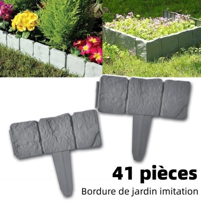 Bordure de jardin imitation pierre 41 pièces 10 m - Plastique -QUT