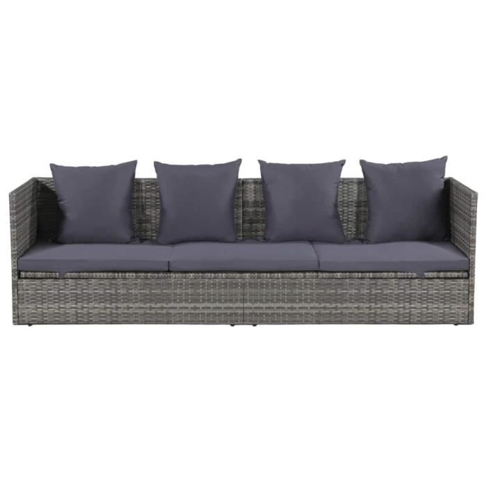 Canapé de jardin Lit de jardin-Mobilier dextérieur Salon de Jardin Résine tressée Gris 200x60 cm -ZOO