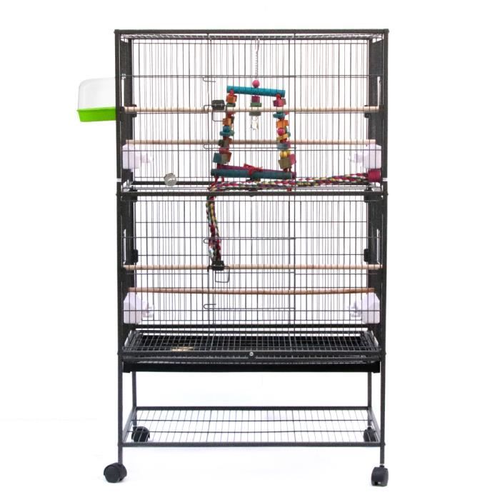Meilleurs prix pour HUOLE Grande Cage à oiseaux à deux niveaux - Noir H 132 cm