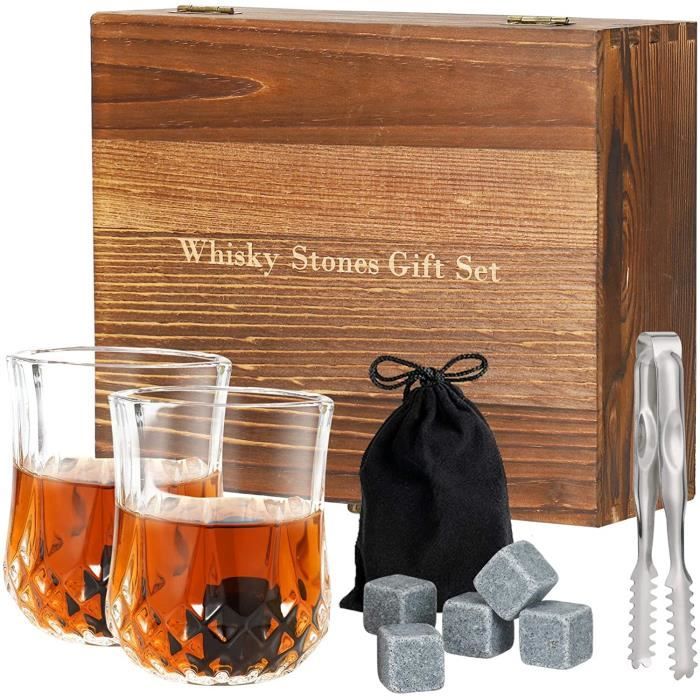 Coffret Cadeau Verres à Whisky Et Pierres à Whisky En Granit - Avec Échiquier En Bois (Style 01)
