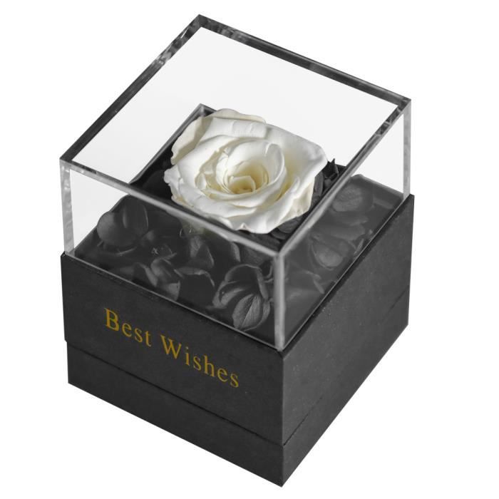 Design 1 rose blanche - Rose éternelle conservée, boîte à bijoux, collier, boucles'oreilles, boîte de rangeme