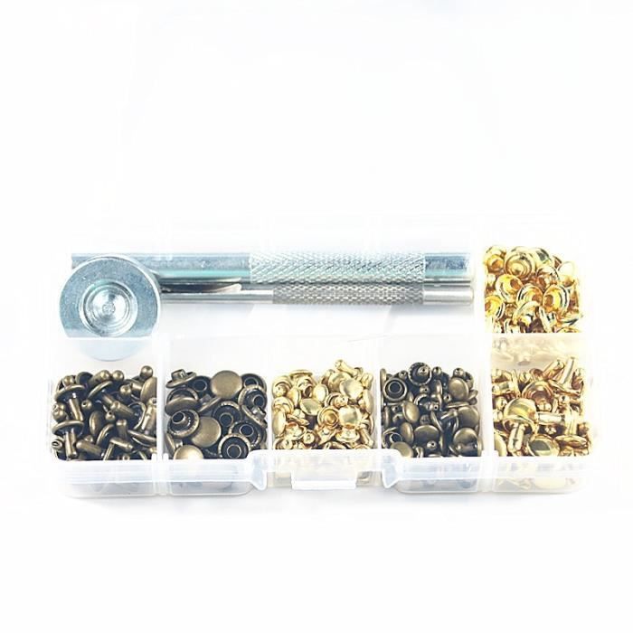Swpeet Lot de 96 rivets en métal doré de forme mélangée de 12 styles avec outils d'installation pour bricolage, travaux manuels, réparation et décoration Swpeet Lot de 96 rivets en métal doré de forme mélangée de 12 styles avec outils d'installation pour bricolage, travaux manuels, réparation et décoration