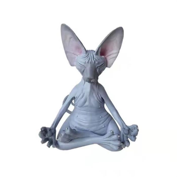 Figurine Chat Bouddha Gris En Méditation Yoga - Statue Zen Heureuse à Collectionner - Parfait Cadeau Pour Amateurs De Chats