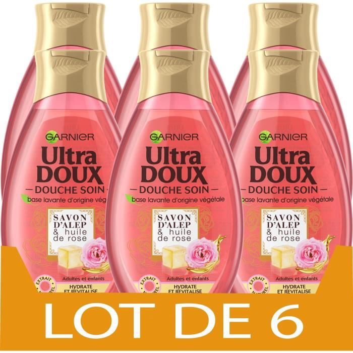Lot de 6 GARNIER Ultra Doux douche Soin Huile de rose & savon d'Alep
