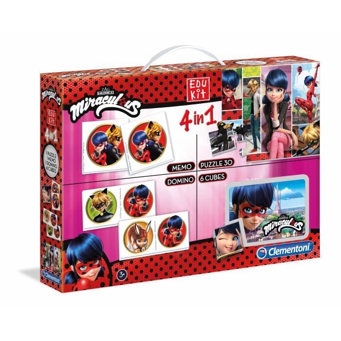 CLEMENTONI - Edukit 4 en 1 Miraculous - Puzzle, Mémo, Domino et Cubes ...