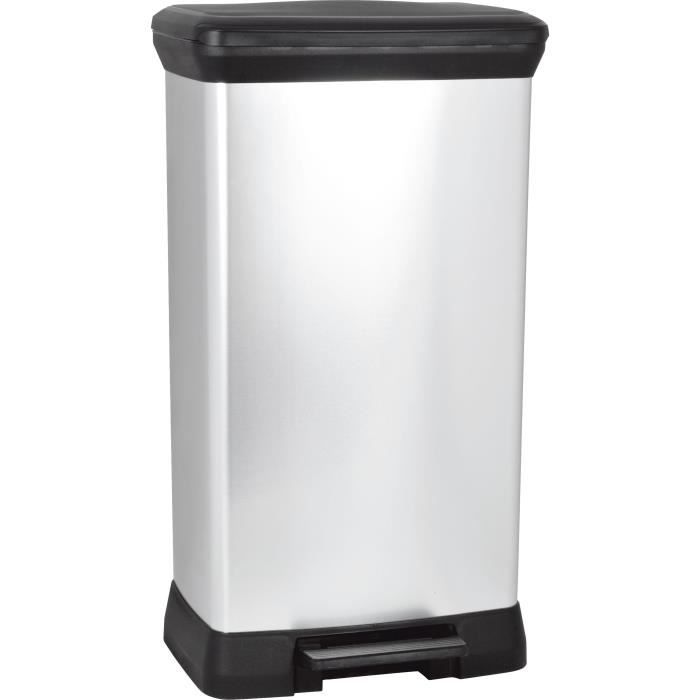 Curver Poubelle à Pédale - 50 L - Aspect Métal