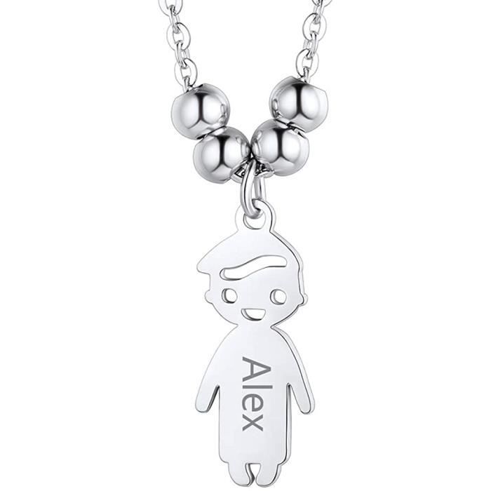 Custom4u Pendentif Enfant Garcon Prenom Personnalisable Collier Acier Inoxydable A Graver Bijoux Personnalises Cadeau Anniversaire Achat Vente Sautoir Et Collier Custom4u Collier Petit Garcon Metal Acier
