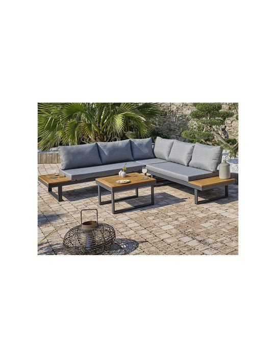 Salon bas de jardin Aluminium DCB GARDEN 5 places et bois d'acacia MIYAKO
