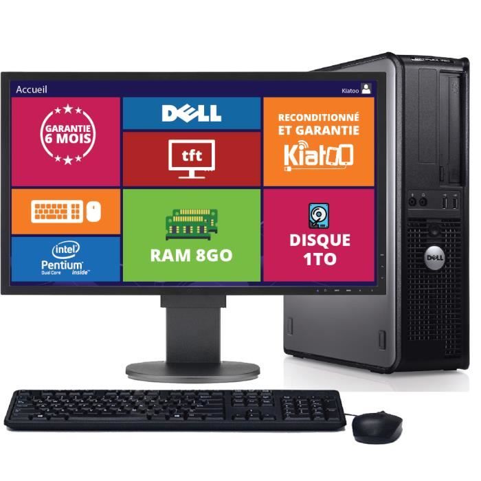 ordinateur de bureau dell optiplex 780 intel dual core 8go ram 1tera disque durecran ordinateur 22 pouces win7 pc - Dell