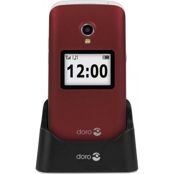 Téléphone portable Doro 2424 Rouge - GSM - Clapet - Appareil photo - Bluetooth - Autonomie 8h - 285h en veille