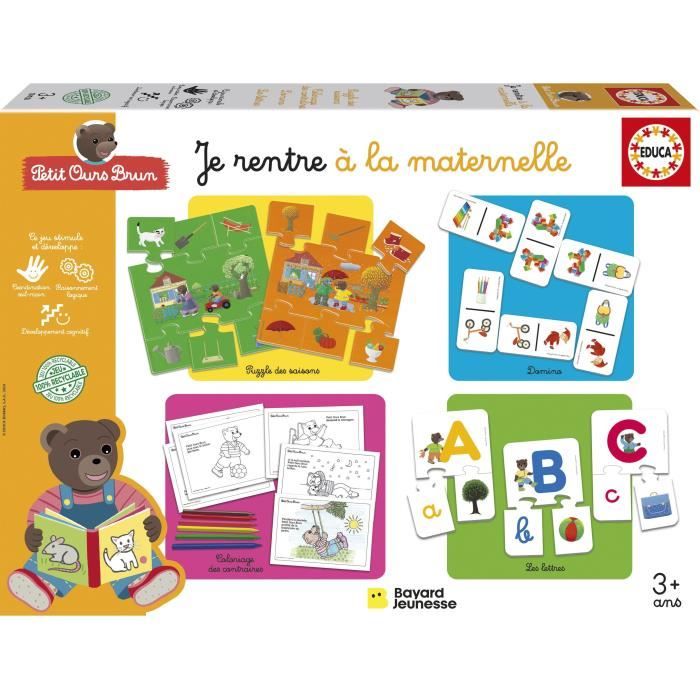 Kit éducatif - EDUCA - Préparation à la maternelle avec Petit Ours Brun - 4 jeux pour apprendre en samusant