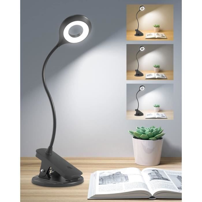 Lampe Pince Rechargeable Pour Lit - Flexible, 3 Modes Lumière, Gradation Continue, Blanc