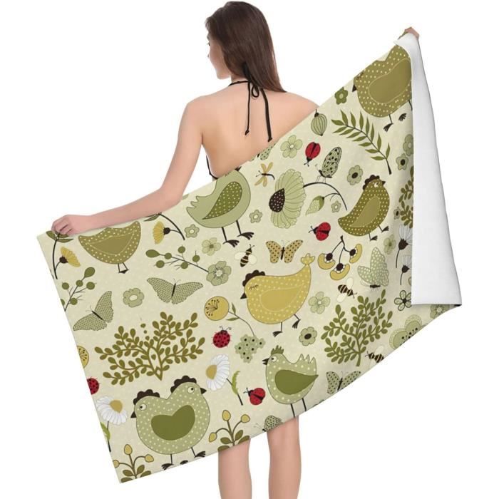 Serviette De Bain Chat 70x140cm - Coton Doux - Motif Chat Rose - Pour Femmes Et Filles