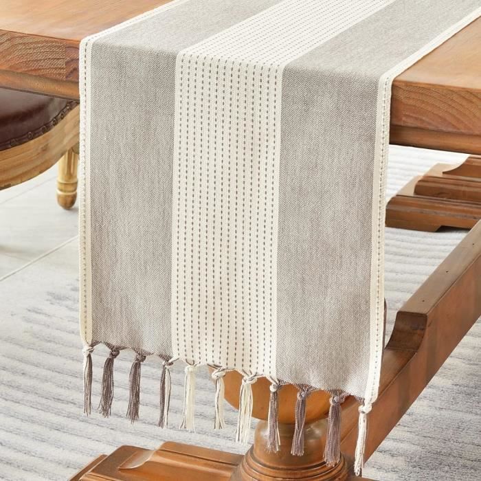 Chemin De Table Boho Vert Sauge Nicklin - 33x183cm, Coton/lin, Pompons - Décoration Pour Table, Mariage, Fête Chemin De Table Boho Vert Sauge Nicklin - 33x183cm, Coton/lin, Pompons - Décoration Pour Table, Mariage, Fête