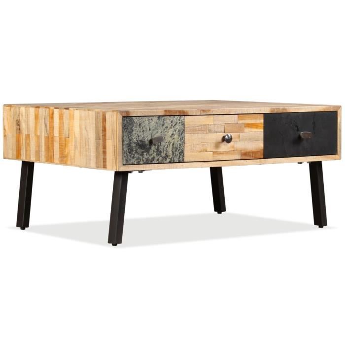 Table basse - EJ.LIFE - Vintage - Teck de récupération - 3 tiroirs - 90 ...