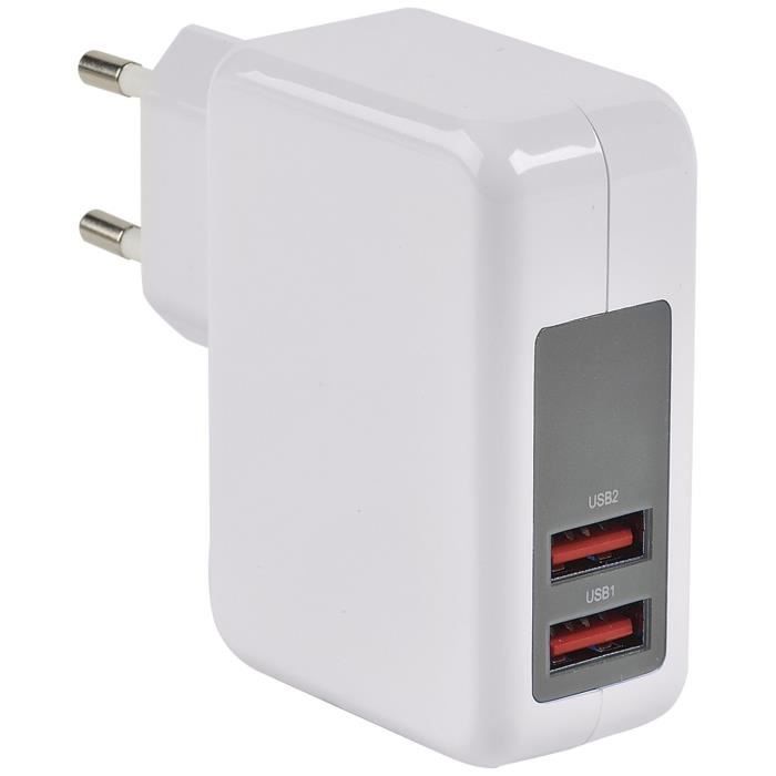 Erard CHARGEUR USB sur Secteur 230V - 5V/2.4A (Smart Charge) + 1A - 8203