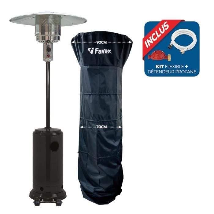 Parasol chauffant FAVEX - Chauffage extérieur - Gaz Propane - Housse de protection - L 81 x P 81 x H