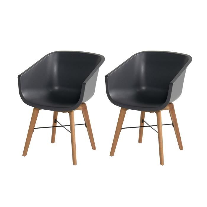 Chaises Hartman en résine et eucalyptus AMALIA - Anthracite - Lot de 2