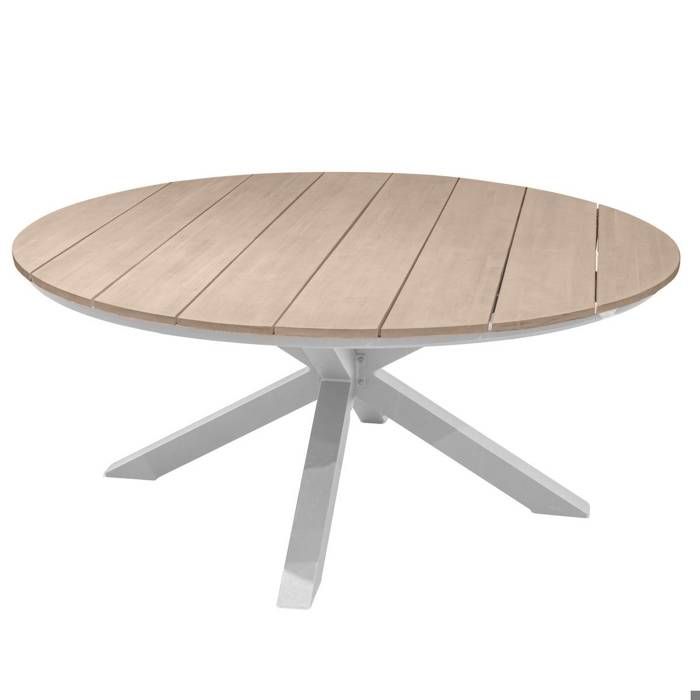 Table de jardin ronde Oriengo acacia & blanc 8 places en aluminium traité époxy - Hespéride Table de jardin ronde Oriengo acacia & blanc 8 places en aluminium traité époxy - Hespéride
