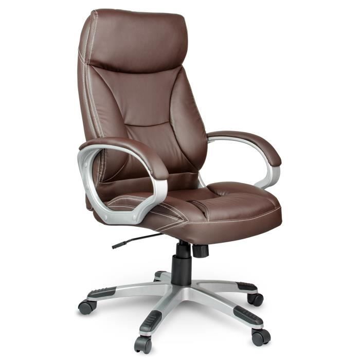 Fauteuil de bureau en cuir - JANSPORT - Pivotant - Marron - Ergonomique - Accoudoirs doux - Mécanisme TILT