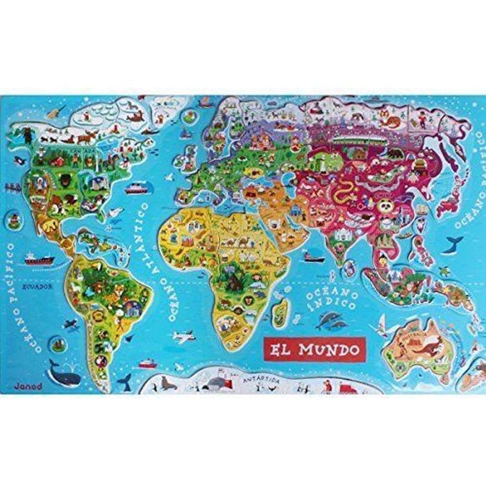 Janod J05503 - JEUX/JOUETS - PUZZLE - Puzzle Monde Magnétique - Version Espagnole