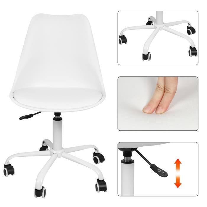 kedia. 1*chaise pivotante réglable en hauteur pour bureau pc étude mobilier de maison - blanc
