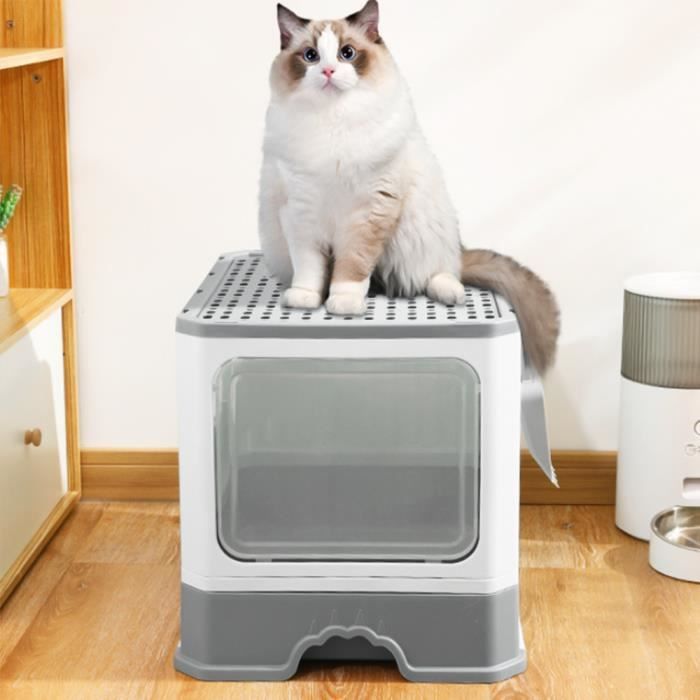 Comparer les prix de Bac à litière pliable KEDIA - Entrée avant - Maison de toilette pour chats - Gris - Moyen - Chat - Junior