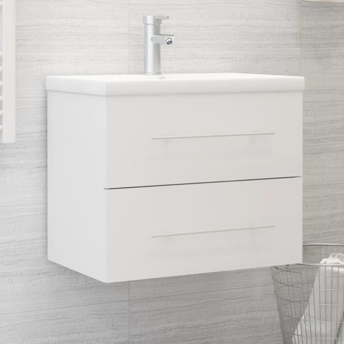 Armoire dévier avec lavabo intégré - KEENSO - AB3099041 - Blanc - Aggloméré - Céramique