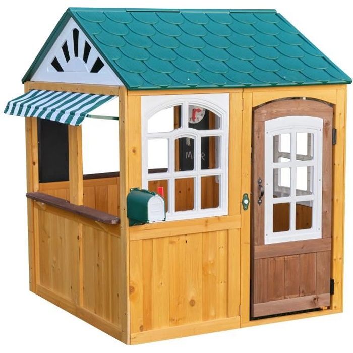 Cabane enfant - Maisonnette de jardin avec pergola en bois - Couleur Garden