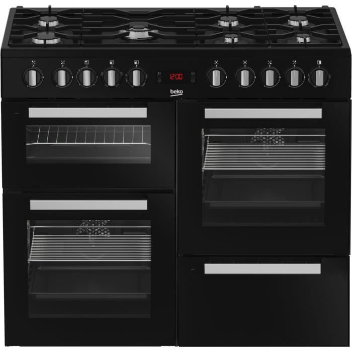 Piano de cuisson électrique - BEKO PF335325DB - 6 foyers gaz dont 1 double couronne - 3 fours - L100cm - Classe A - Noir