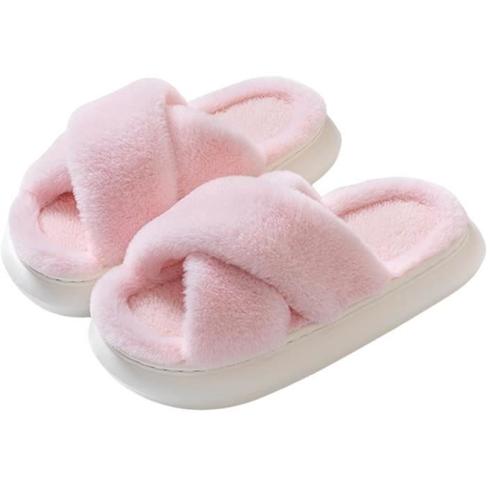 Claquettes Fourrure Femme Homme Marque Modele Peluche chaude Semelle souple Bout ouvert en X Rose Rose Cdiscount Chaussures