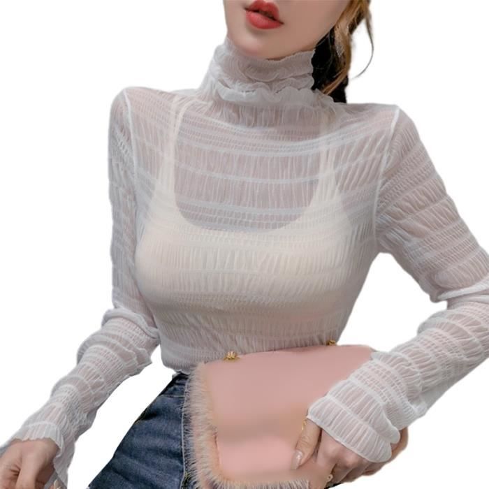 Body Maille Transparent Manches Longues - GORGLITTER - Col Montant Femme