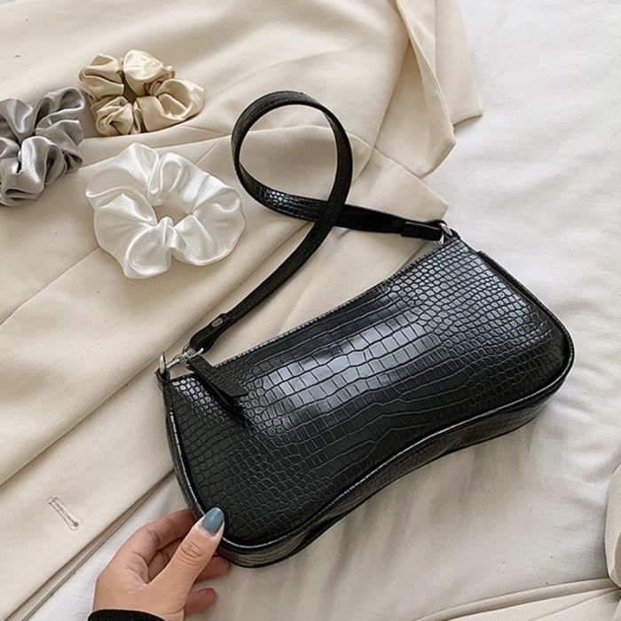 Pochette / Sac Bandoulière Vintage En Cuir Effet Croco Marron - Occasion
