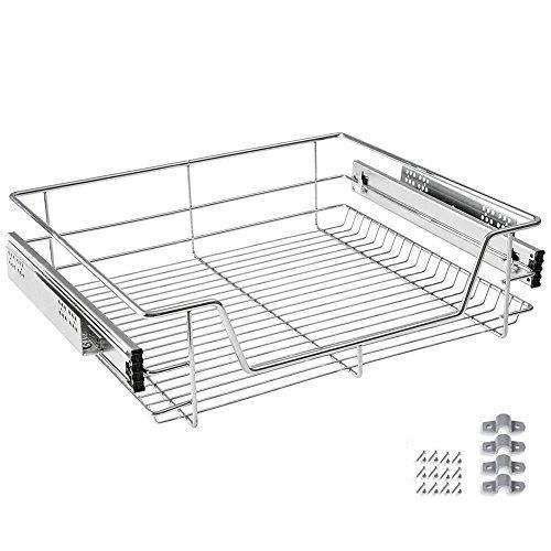 Tiroir télescopique de 24 cm - Extensible - Organiseur d'armoire de cuisine - Avec poignée - Pas de perçage nécessaire pour la cuisine/salle de bain
