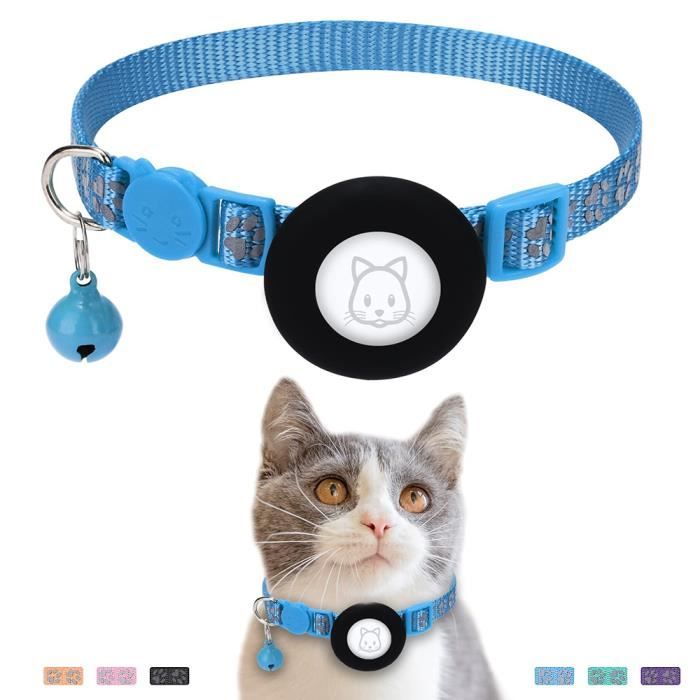 airtag collier pour chat, réfléchissant collier pour chat avec clochette,collier gps airtag anti-perte pour chats - bleu