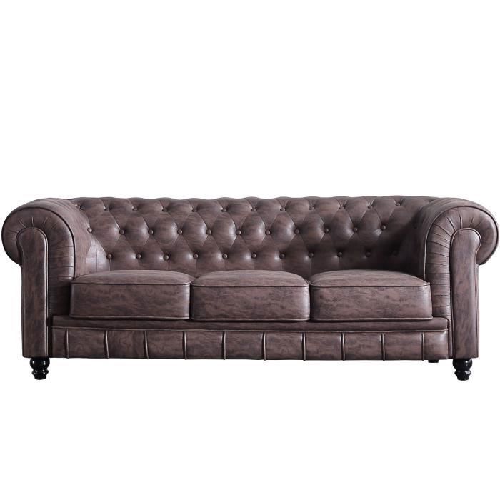 Canapé 3 places en simili-cuir coloris marron chocolat - Longueur 211 x profondeur 84 x hauteur 75 cm Canapé 3 places en simili-cuir coloris marron chocolat - Longueur 211 x profondeur 84 x hauteur 75 cm