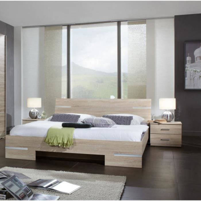 Lit adulte double + chevets coloris imitation chêne Artisan-chrome brillant - Longueur 149 x Profondeur 200 x Hauteur 81 cm Lit adulte double + chevets coloris imitation chêne Artisan-chrome brillant - Longueur 149 x Profondeur 200 x Hauteur 81 cm