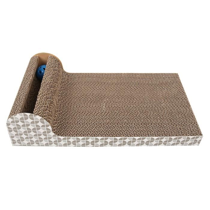 Carton à Gratter Double Face Pour Chat - Avec Herbe à Chat - Tapis Griffoir + Couchage - Écologique Et Réversible - 10